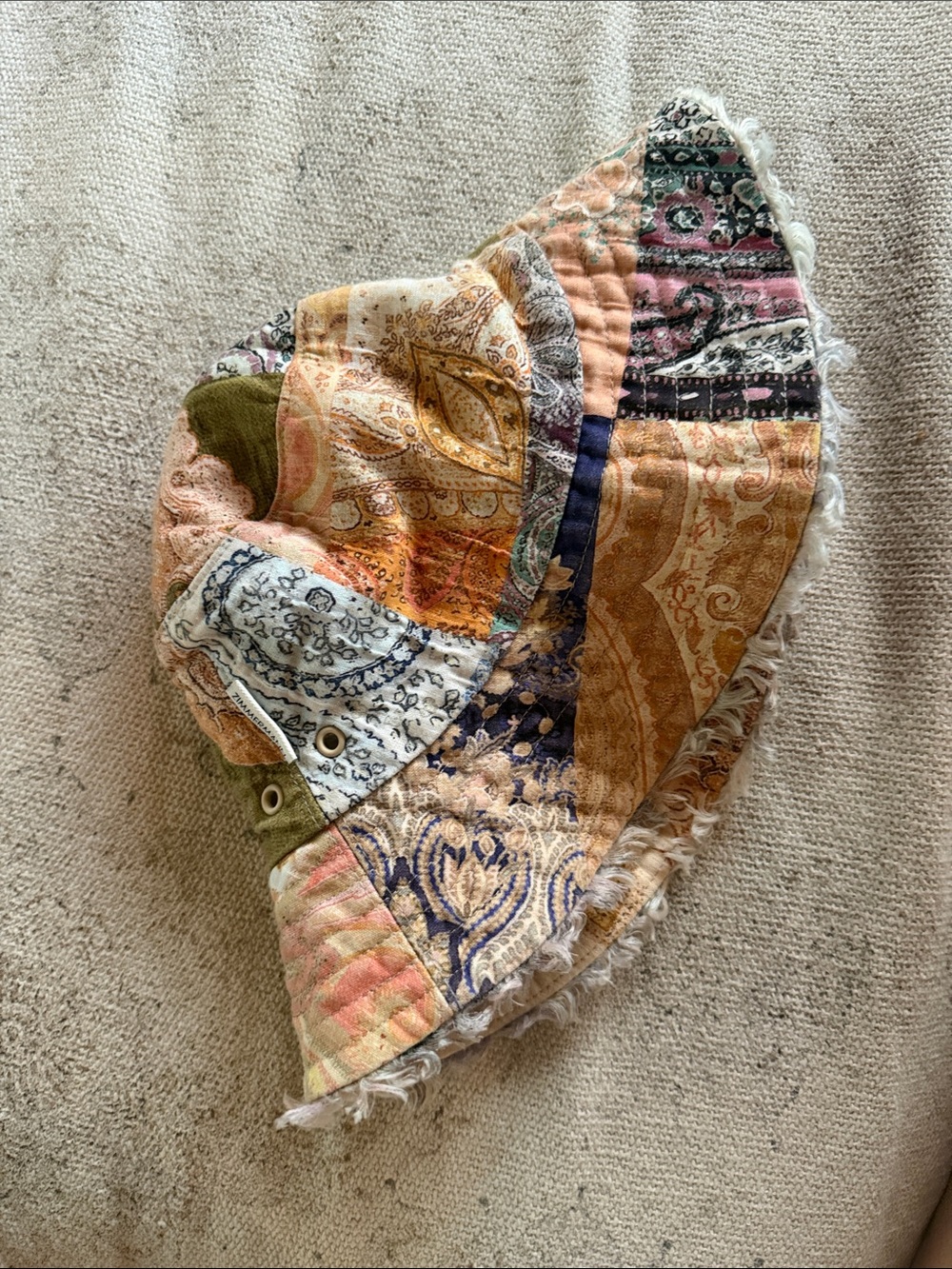 Zimmermann linen kids bucket hat patchwork frayed